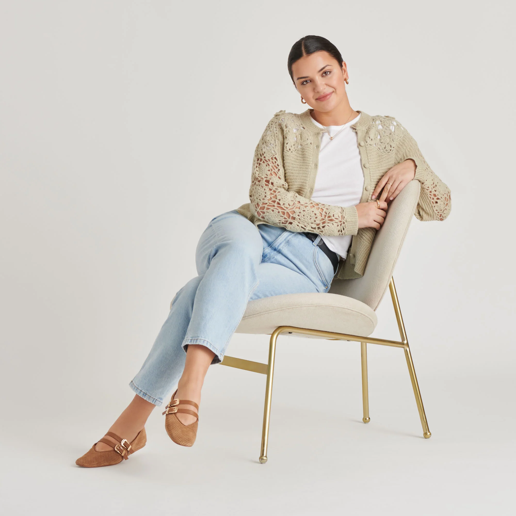 BAYLEE BALLET FLATS PECAN PERFORATED SUEDE - Image 4